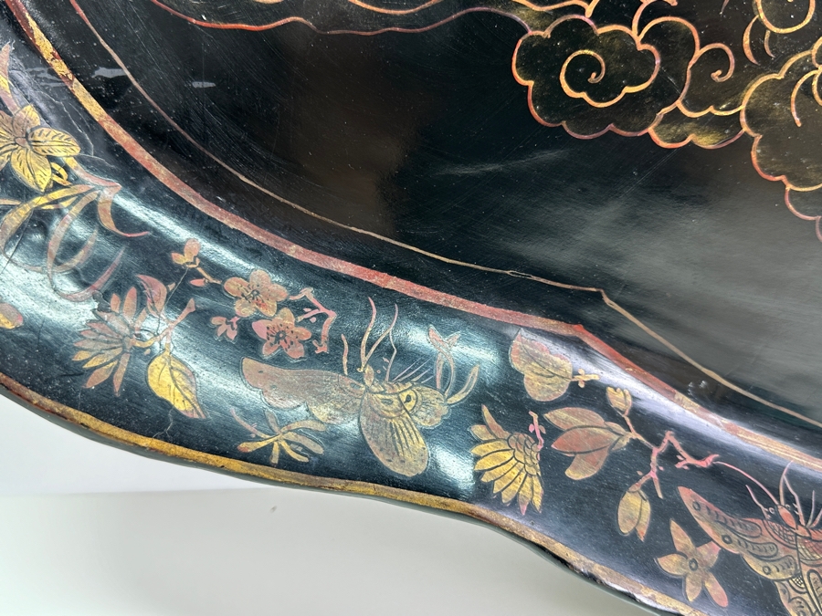 Vintage English Chinoiserie Lacquer Hand Painted Oval Tray 30.5W X 20D X 3H [Photo 11]