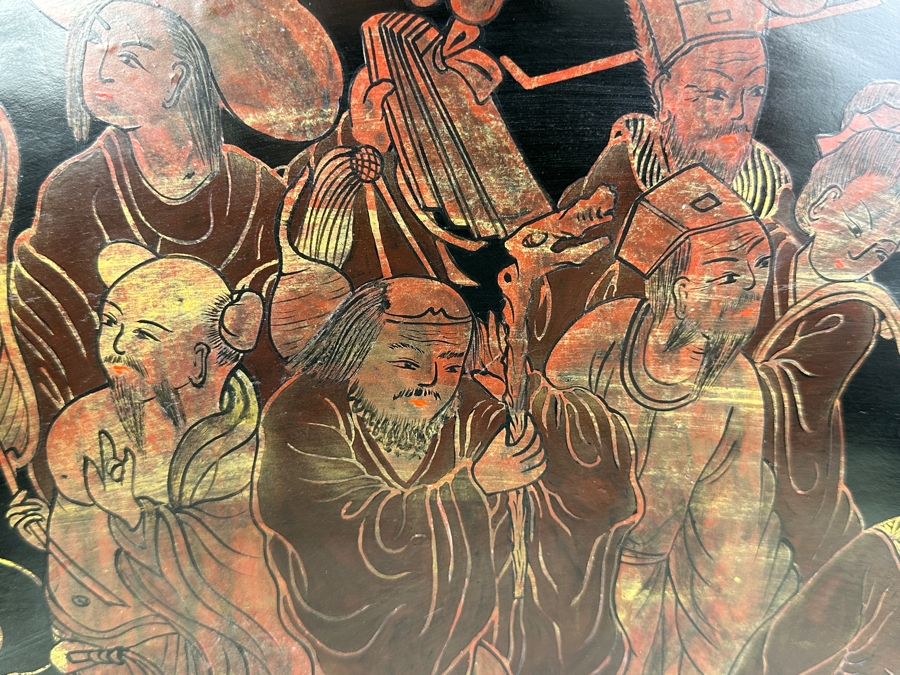 Vintage English Chinoiserie Lacquer Hand Painted Oval Tray 30.5W X 20D X 3H [Photo 4]