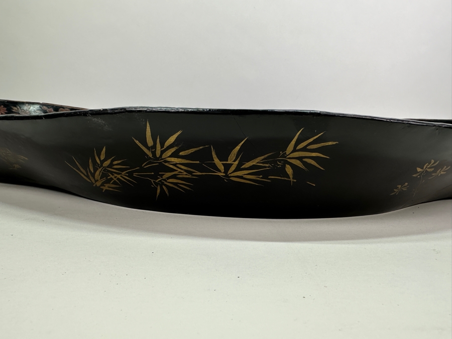 Vintage English Chinoiserie Lacquer Hand Painted Oval Tray 30.5W X 20D X 3H [Photo 20]