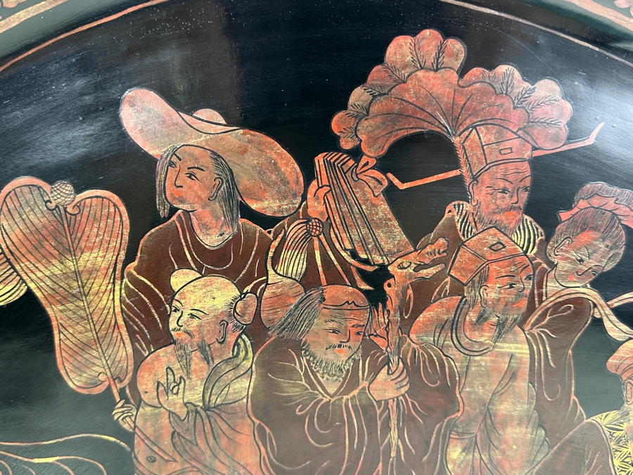 Vintage English Chinoiserie Lacquer Hand Painted Oval Tray 30.5W X 20D X 3H [Photo 3]