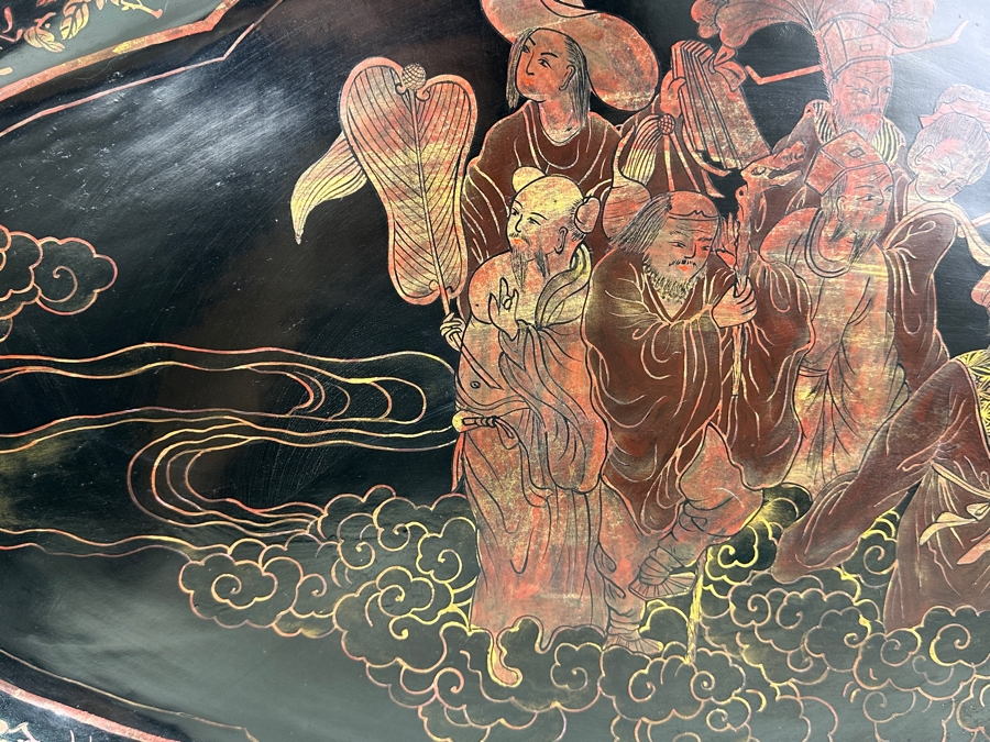 Vintage English Chinoiserie Lacquer Hand Painted Oval Tray 30.5W X 20D X 3H [Photo 9]