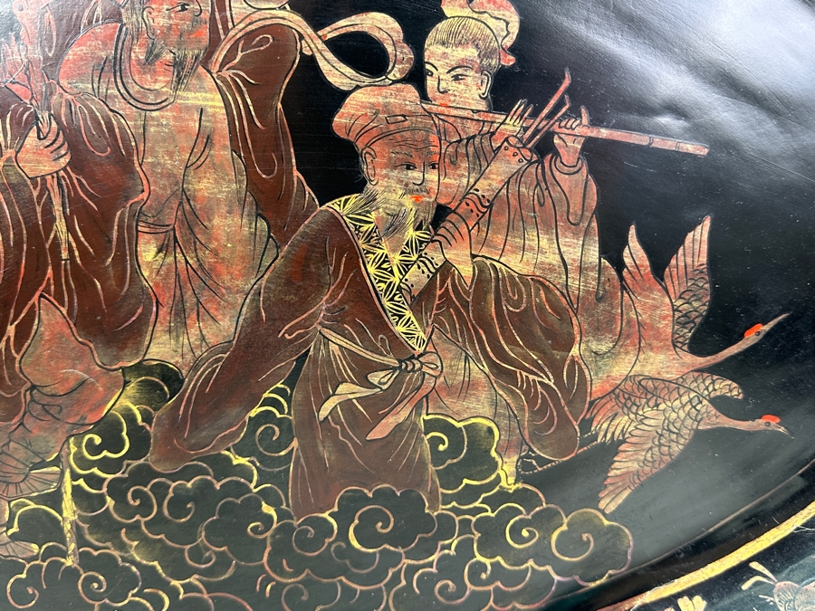 Vintage English Chinoiserie Lacquer Hand Painted Oval Tray 30.5W X 20D X 3H [Photo 6]