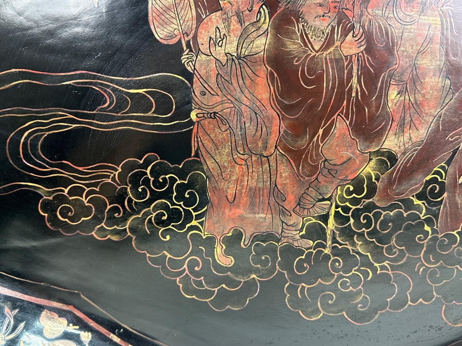 Vintage English Chinoiserie Lacquer Hand Painted Oval Tray 30.5W X 20D X 3H [Photo 8]