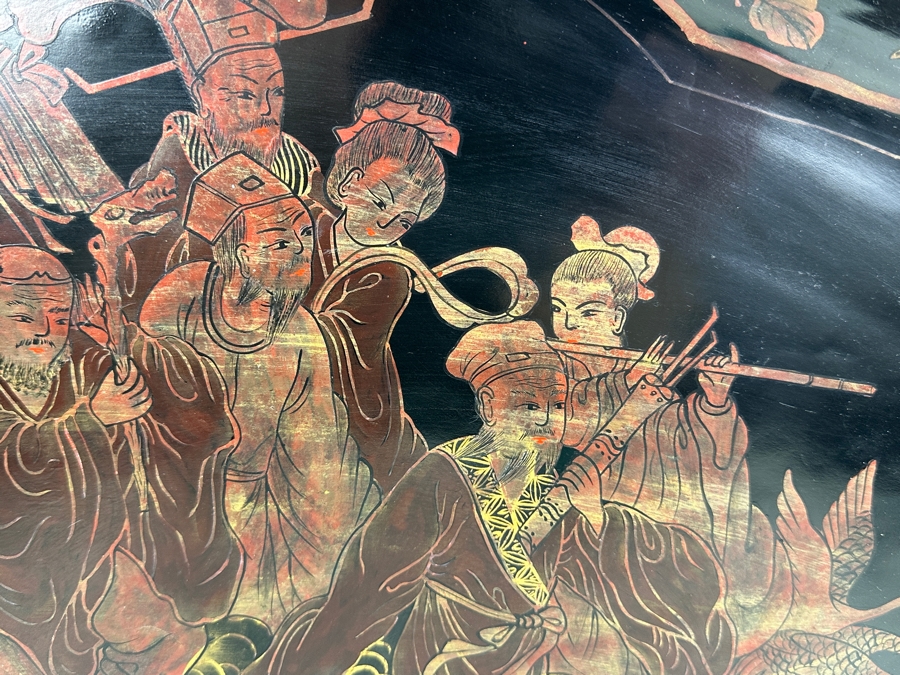 Vintage English Chinoiserie Lacquer Hand Painted Oval Tray 30.5W X 20D X 3H [Photo 5]