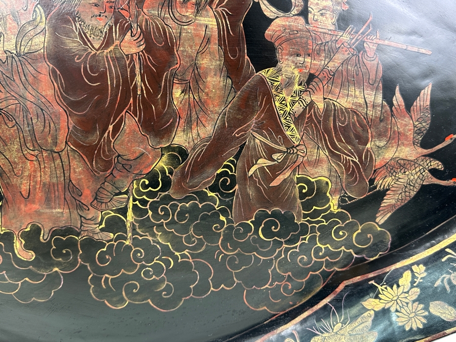 Vintage English Chinoiserie Lacquer Hand Painted Oval Tray 30.5W X 20D X 3H [Photo 7]