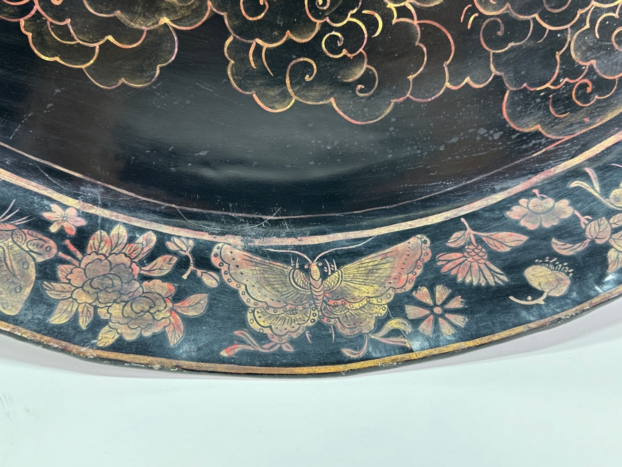 Vintage English Chinoiserie Lacquer Hand Painted Oval Tray 30.5W X 20D X 3H [Photo 10]