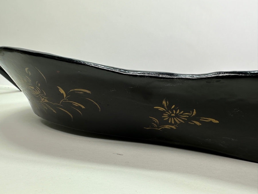 Vintage English Chinoiserie Lacquer Hand Painted Oval Tray 30.5W X 20D X 3H [Photo 21]