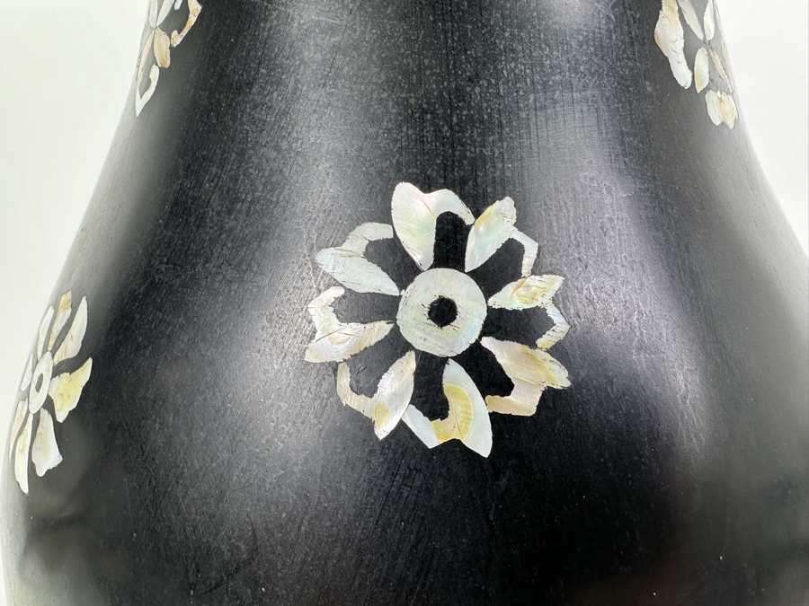 Vintage Mother Of Pearl Inlay Black Vase 17H [Photo 6]