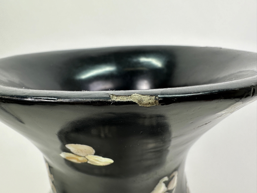Vintage Mother Of Pearl Inlay Black Vase 17H [Photo 2]