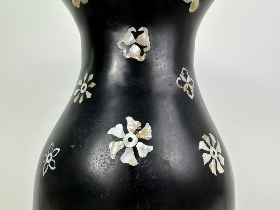 Vintage Mother Of Pearl Inlay Black Vase 17H [Photo 11]