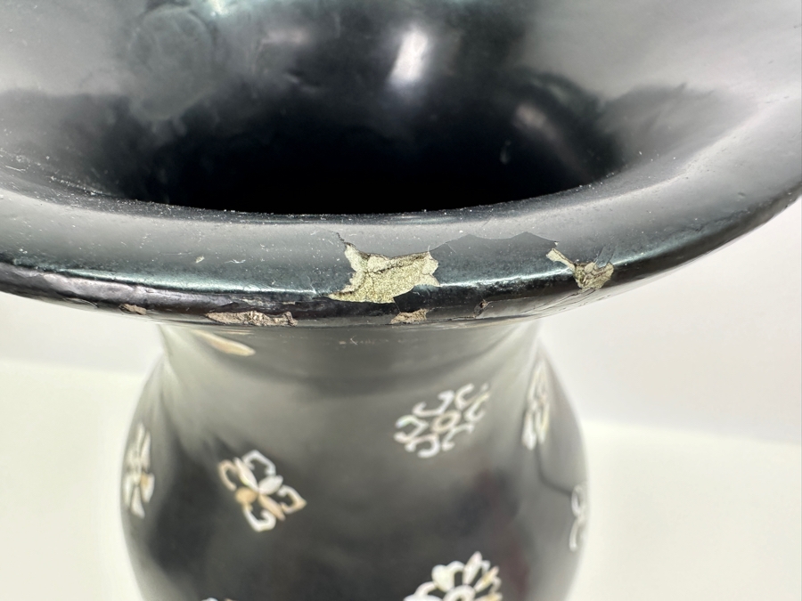 Vintage Mother Of Pearl Inlay Black Vase 17H [Photo 3]