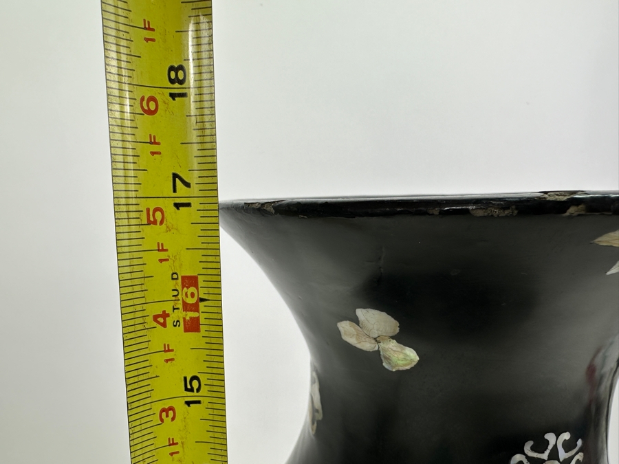 Vintage Mother Of Pearl Inlay Black Vase 17H [Photo 18]