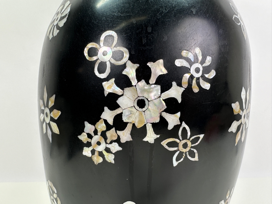 Vintage Mother Of Pearl Inlay Black Vase 17H [Photo 13]