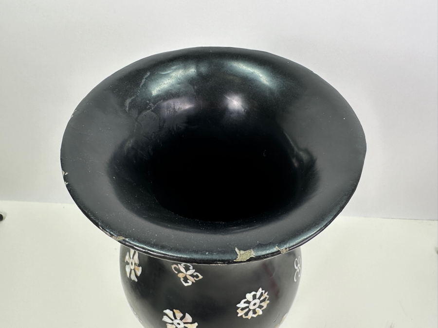 Vintage Mother Of Pearl Inlay Black Vase 17H [Photo 16]