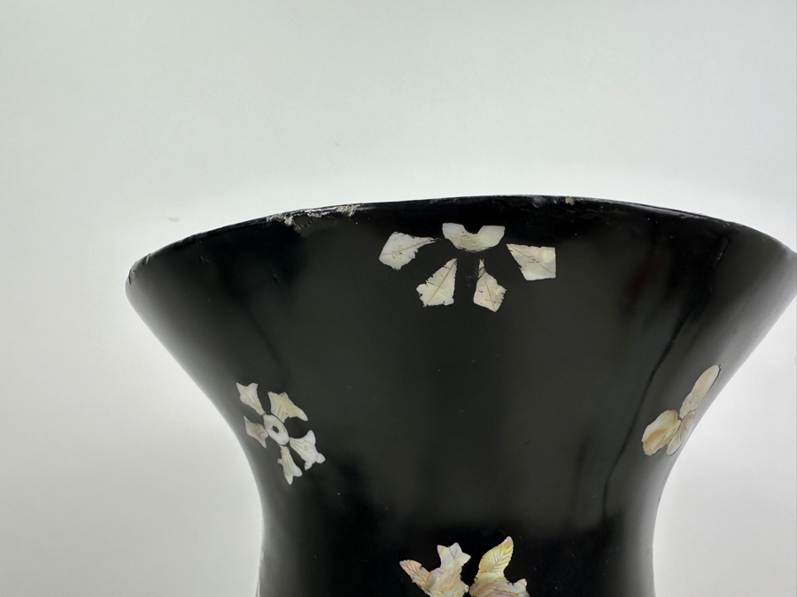 Vintage Mother Of Pearl Inlay Black Vase 17H [Photo 15]