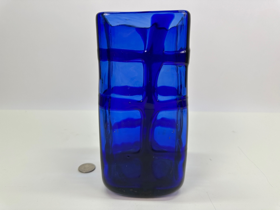 Blue Art Glass Vase 8H [Photo 3]