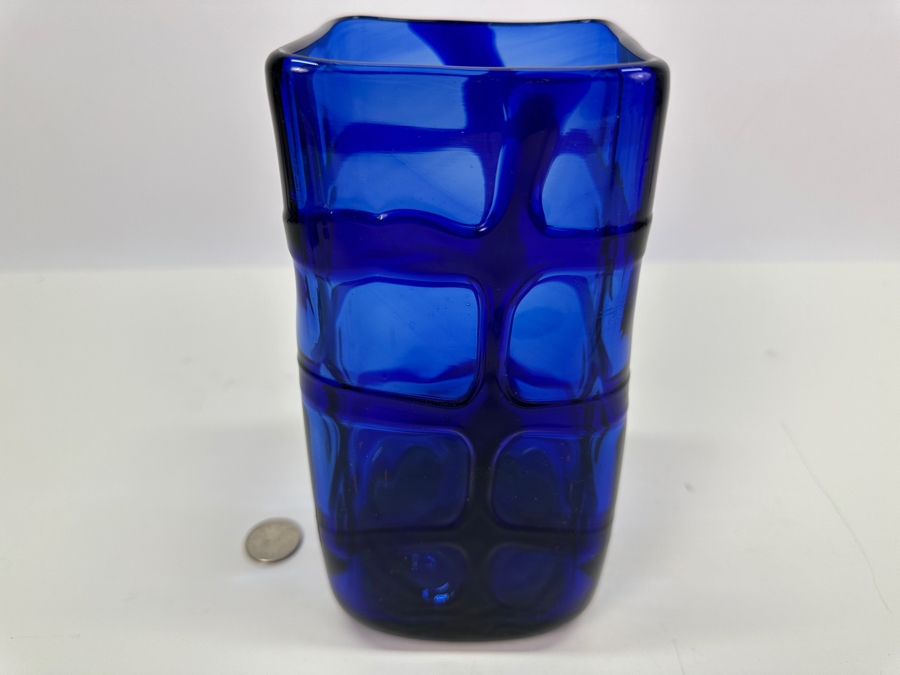 Blue Art Glass Vase 8H [Photo 2]
