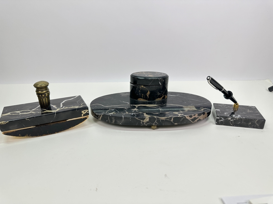 Vintage Marble Desk Set With Mont Blanc Generation Rollerball Pen [Photo 4]
