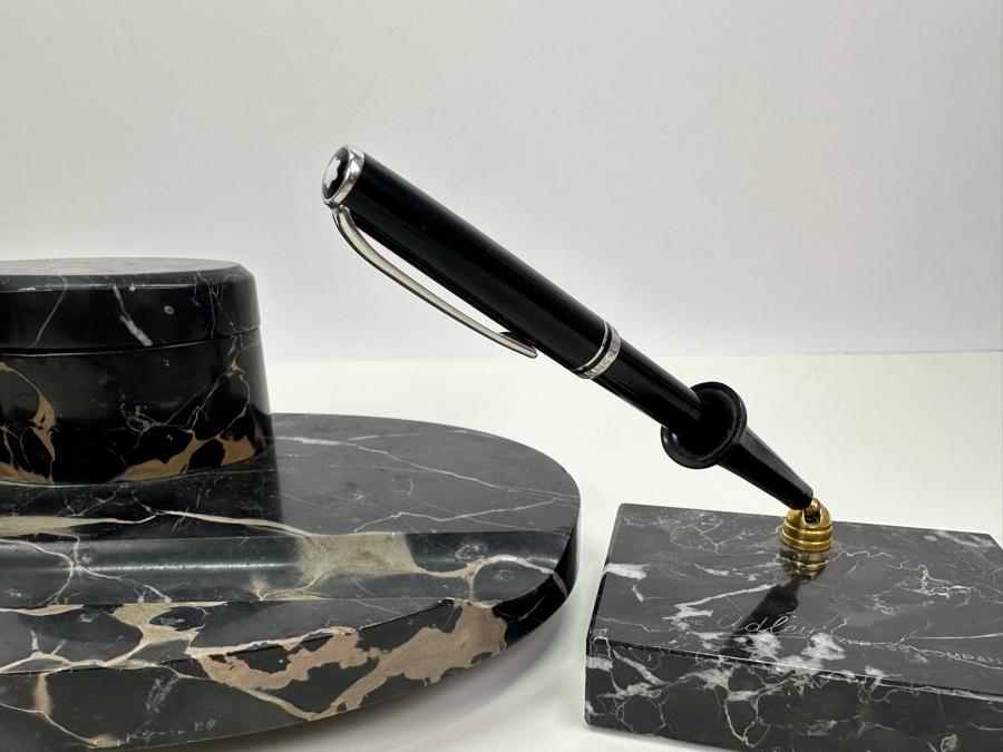 Vintage Marble Desk Set With Mont Blanc Generation Rollerball Pen [Photo 3]