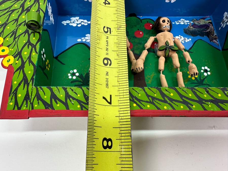 Vintage Adam & Eve Hand Painted Shadowbox Folk Art Sculpture Made In Mexico By The Cielito Lindo Estudio San Miguel De Allende 10.25W X 7.25H X 1.25D [Photo 7]