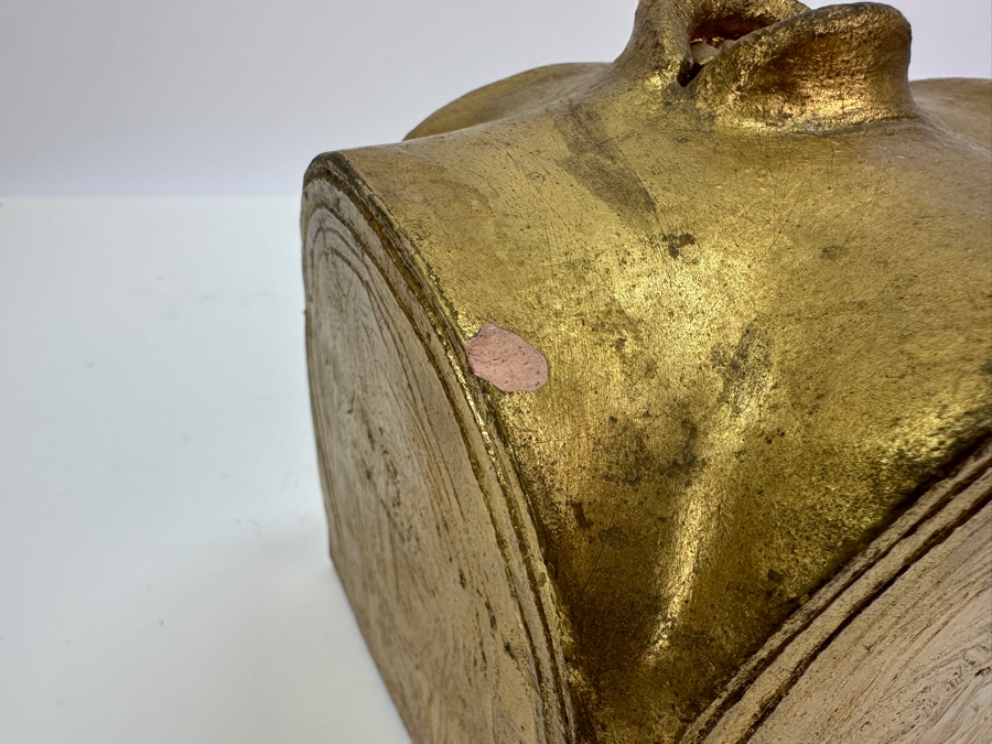 Unusual Gold Painted Mouth Ceramic Art Pottery - See Photos For Several Chips 6W X 6D X 7H [Photo 11]