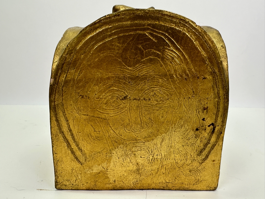 Unusual Gold Painted Mouth Ceramic Art Pottery - See Photos For Several Chips 6W X 6D X 7H [Photo 3]