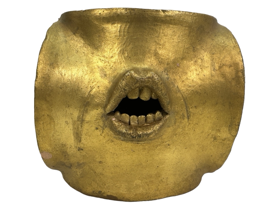 Unusual Gold Painted Mouth Ceramic Art Pottery - See Photos For Several Chips 6W X 6D X 7H [Photo 1]