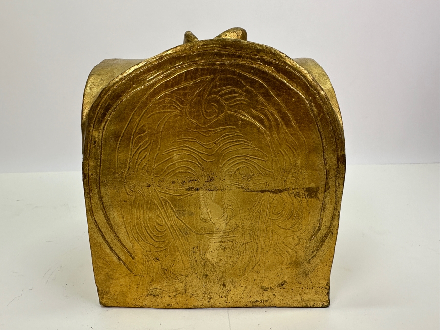 Unusual Gold Painted Mouth Ceramic Art Pottery - See Photos For Several Chips 6W X 6D X 7H [Photo 6]