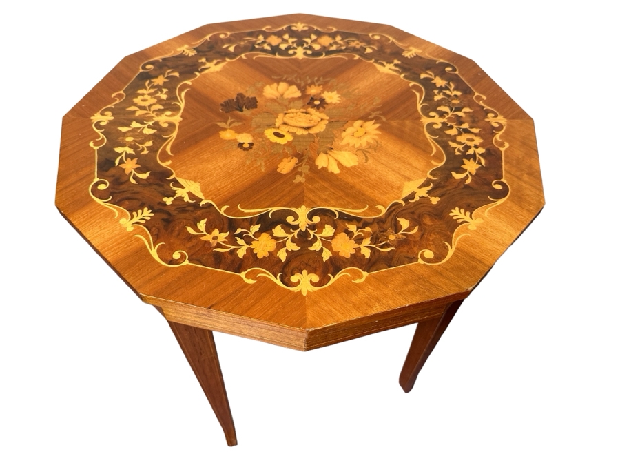 Vintage Italian Marquetry Music Jewelry Box Side Table 18.5W X 19.5H [Photo 1]