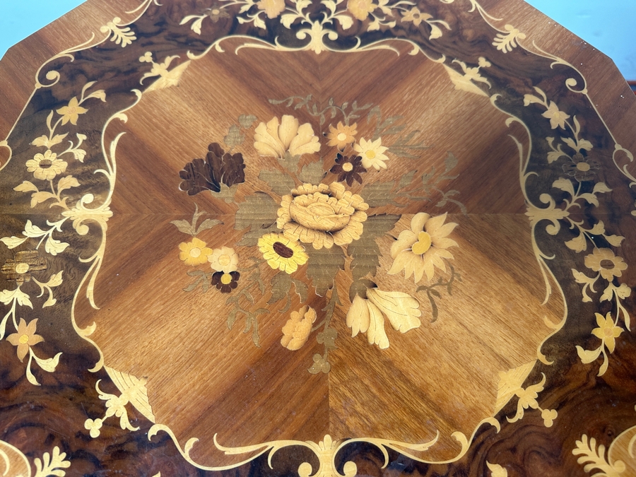 Vintage Italian Marquetry Music Jewelry Box Side Table 18.5W X 19.5H [Photo 3]