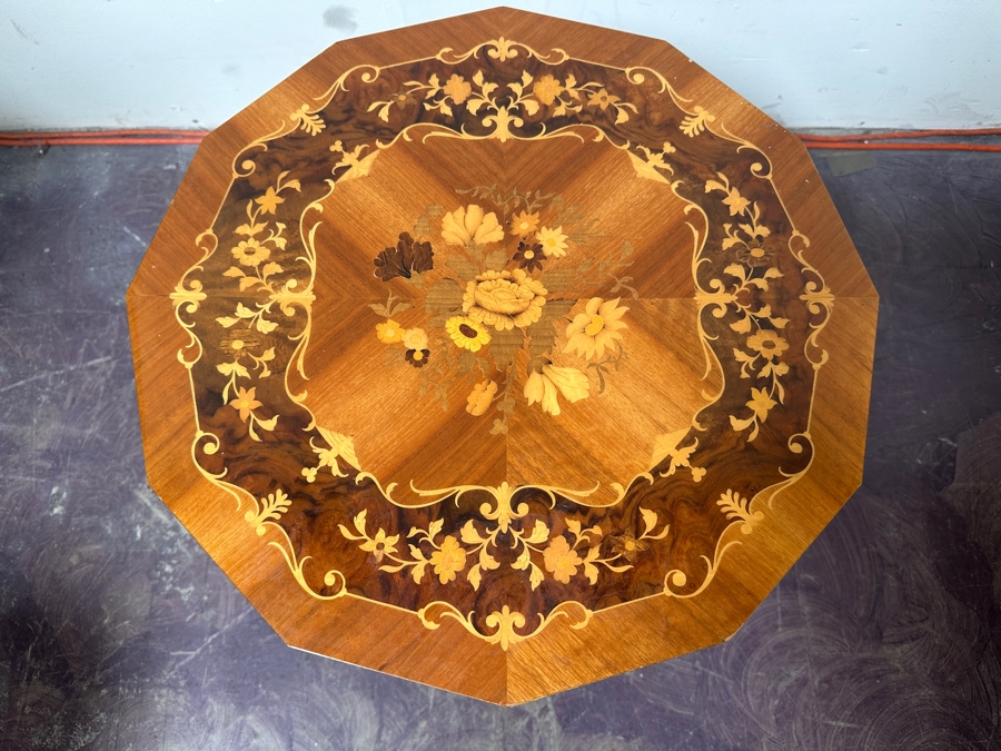 Vintage Italian Marquetry Music Jewelry Box Side Table 18.5W X 19.5H [Photo 2]