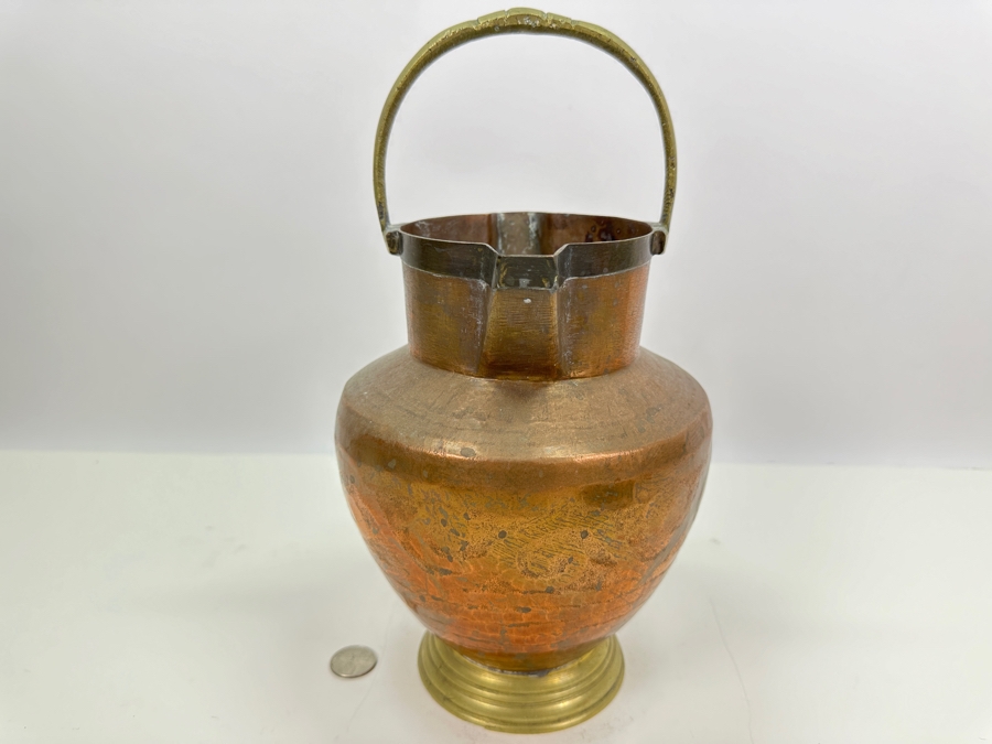 Vintage Copper & Brass Pitcher Ewer Vessel 7W X 12H [Photo 4]