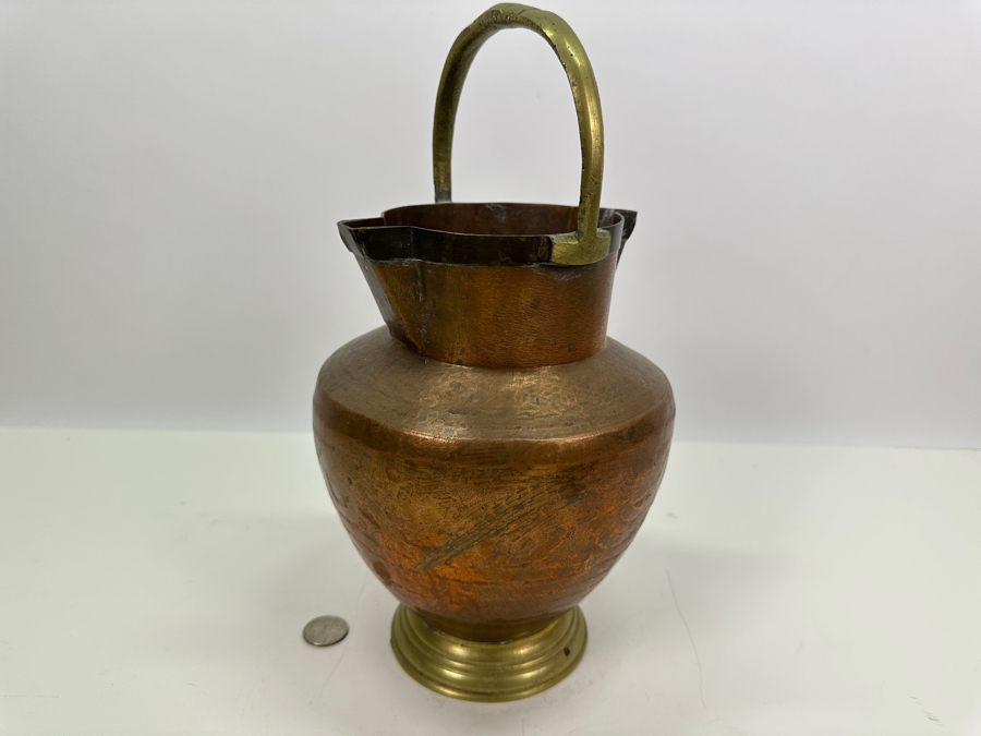 Vintage Copper & Brass Pitcher Ewer Vessel 7W X 12H [Photo 3]