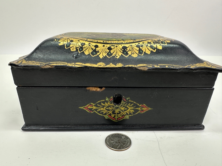 Vintage Hand Painted Wooden Box (See Photos For Some Damage) 7.5W X 5.5D X 3.5H [Photo 5]