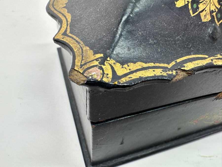 Vintage Hand Painted Wooden Box (See Photos For Some Damage) 7.5W X 5.5D X 3.5H [Photo 11]