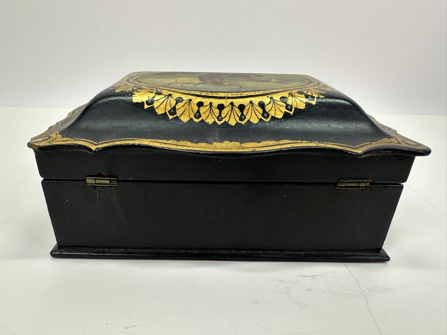 Vintage Hand Painted Wooden Box (See Photos For Some Damage) 7.5W X 5.5D X 3.5H [Photo 9]