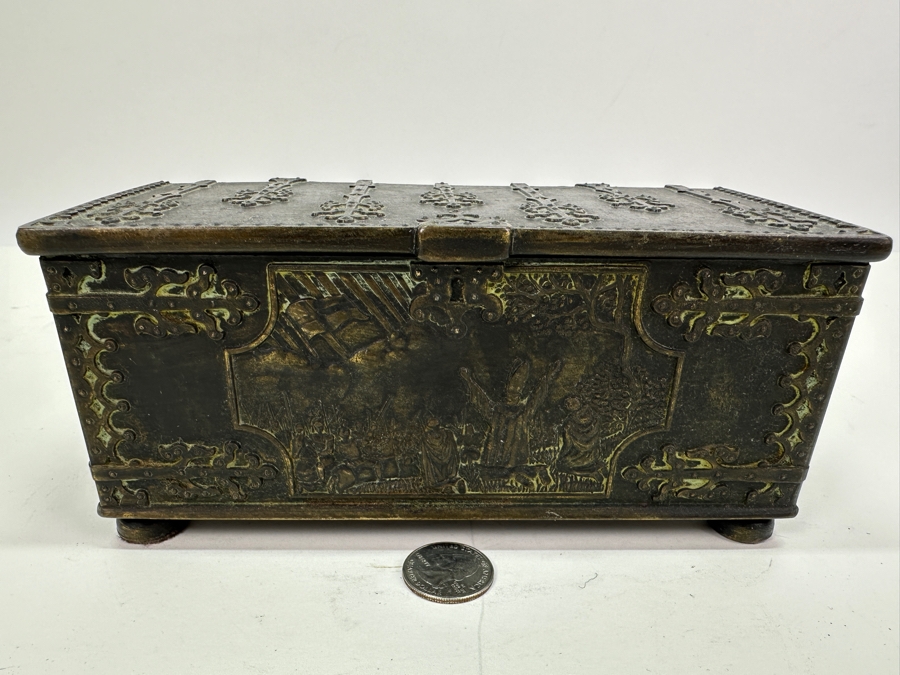 Vintage Iron Art Copenhagen Denmark Battle Of Estonia Trinket Box Humidor 8W X 4D X 3.5H [Photo 2]