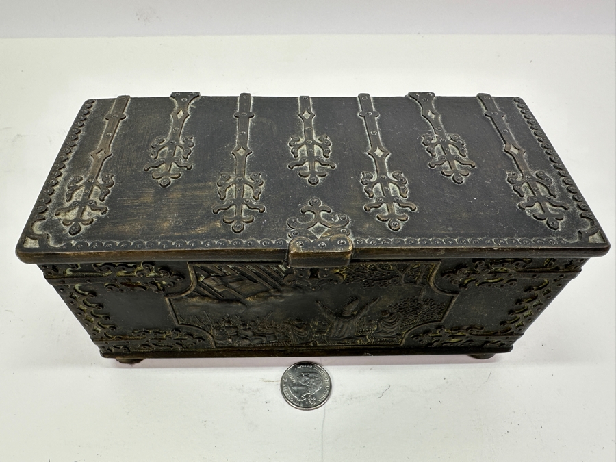 Vintage Iron Art Copenhagen Denmark Battle Of Estonia Trinket Box Humidor 8W X 4D X 3.5H [Photo 3]
