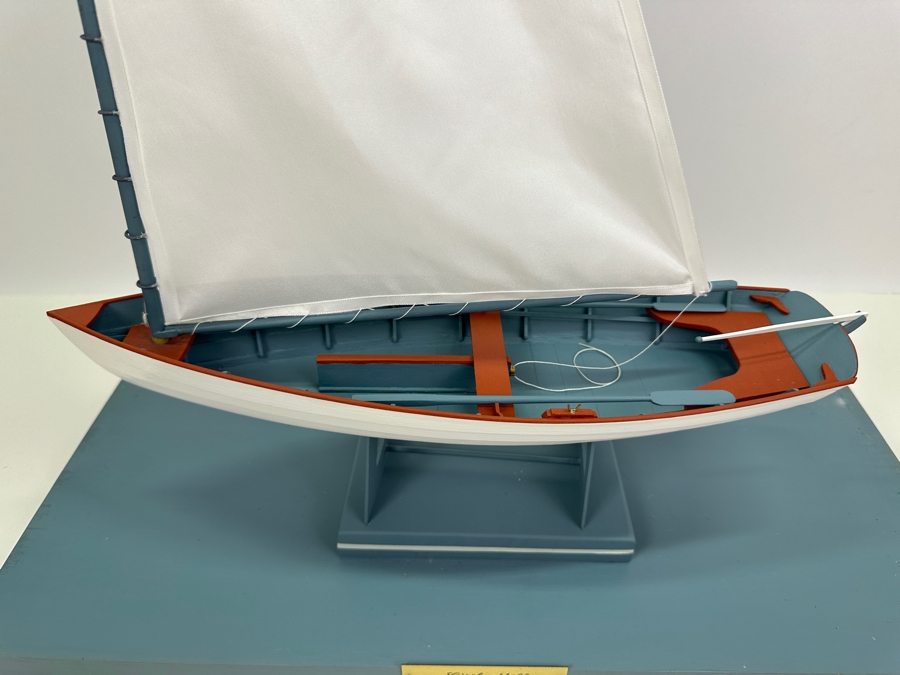 Vintage 1955 Wooden Sailboat Model By C. Heimler Titled 'Little Skiff' With Acrylic Display Cover 20'W X 8'D X 21'H [Photo 7]