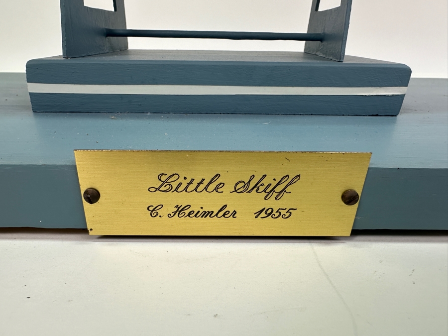 Vintage 1955 Wooden Sailboat Model By C. Heimler Titled 'Little Skiff' With Acrylic Display Cover 20'W X 8'D X 21'H [Photo 6]