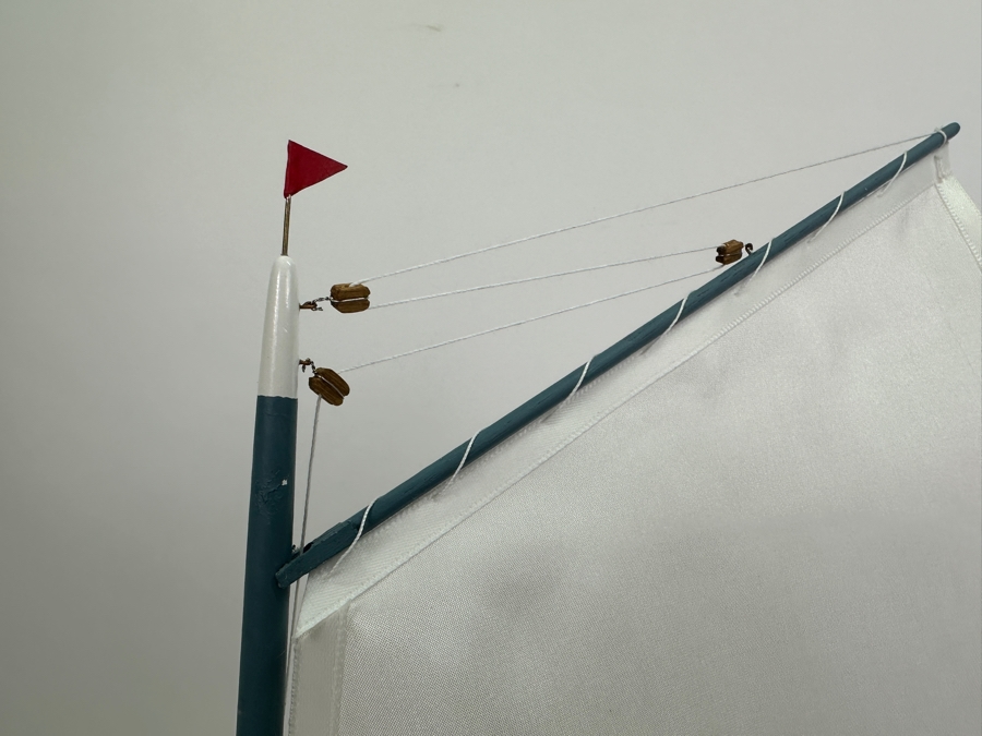 Vintage 1955 Wooden Sailboat Model By C. Heimler Titled 'Little Skiff' With Acrylic Display Cover 20'W X 8'D X 21'H [Photo 11]