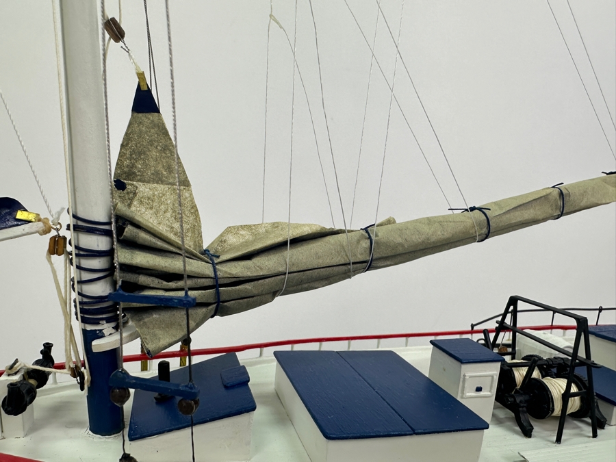 Vintage Wooden Sailboat Model Of American Patriot Chesapeake Bay Skipjack Circa 1890 With Acrylic Display Cover 28'W X 9.5'D X 25.5'H [Photo 13]