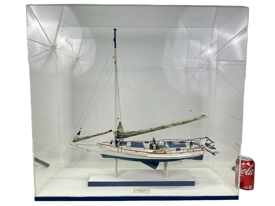 Vintage Wooden Sailboat Model Of American Patriot Chesapeake Bay Skipjack Circa 1890 With Acrylic Display Cover 28'W X 9.5'D X 25.5'H [Photo 1]