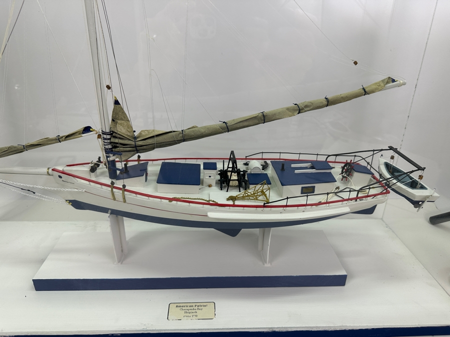 Vintage Wooden Sailboat Model Of American Patriot Chesapeake Bay Skipjack Circa 1890 With Acrylic Display Cover 28'W X 9.5'D X 25.5'H [Photo 16]