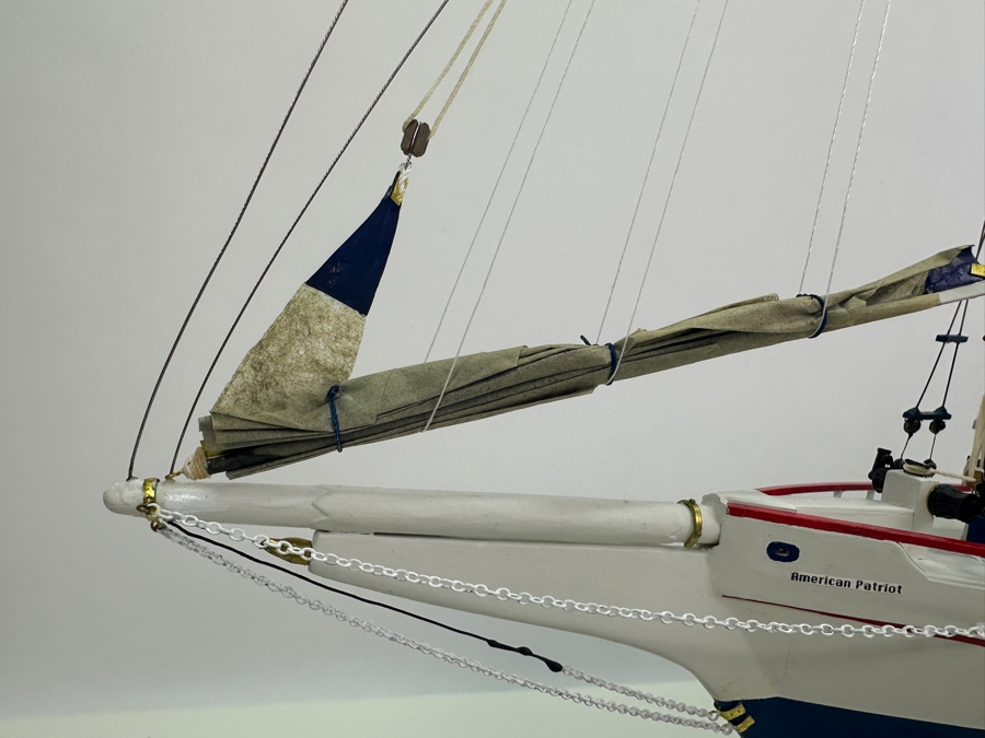 Vintage Wooden Sailboat Model Of American Patriot Chesapeake Bay Skipjack Circa 1890 With Acrylic Display Cover 28'W X 9.5'D X 25.5'H [Photo 12]