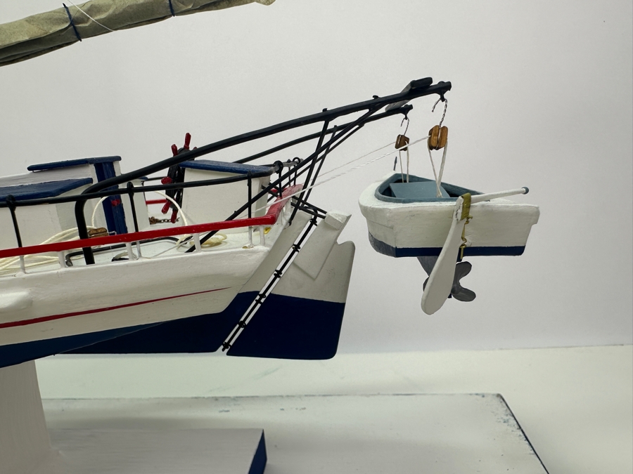 Vintage Wooden Sailboat Model Of American Patriot Chesapeake Bay Skipjack Circa 1890 With Acrylic Display Cover 28'W X 9.5'D X 25.5'H [Photo 6]