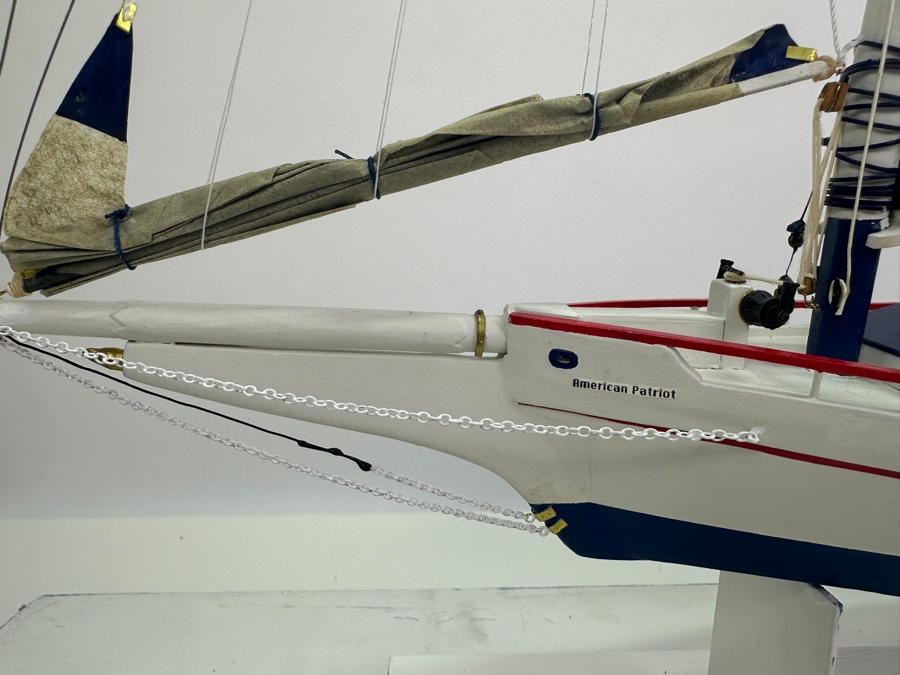 Vintage Wooden Sailboat Model Of American Patriot Chesapeake Bay Skipjack Circa 1890 With Acrylic Display Cover 28'W X 9.5'D X 25.5'H [Photo 3]