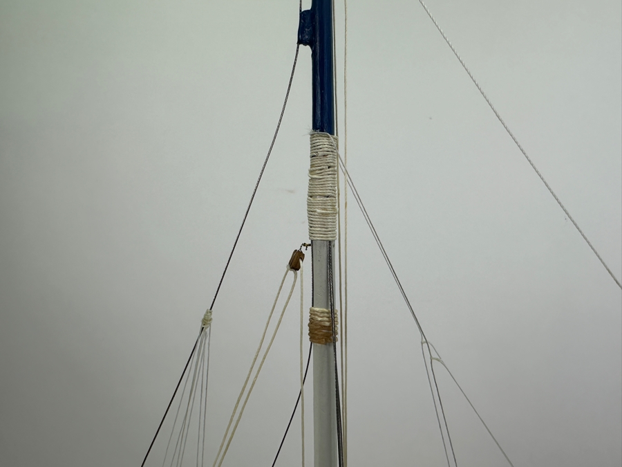 Vintage Wooden Sailboat Model Of American Patriot Chesapeake Bay Skipjack Circa 1890 With Acrylic Display Cover 28'W X 9.5'D X 25.5'H [Photo 11]
