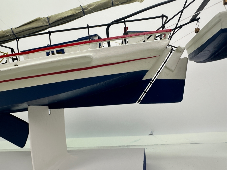 Vintage Wooden Sailboat Model Of American Patriot Chesapeake Bay Skipjack Circa 1890 With Acrylic Display Cover 28'W X 9.5'D X 25.5'H [Photo 7]