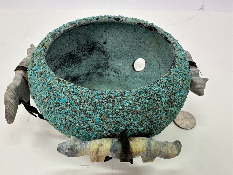 Vintage Native American Zuni Turquoise Fetish Pot 6'W X 3.25'H [Photo 9]